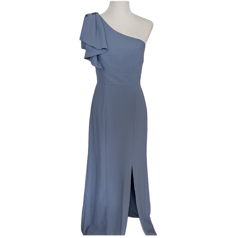 After Six Blue Larkspur One Shoulder Gown Size 14 - Picture 2 of 15